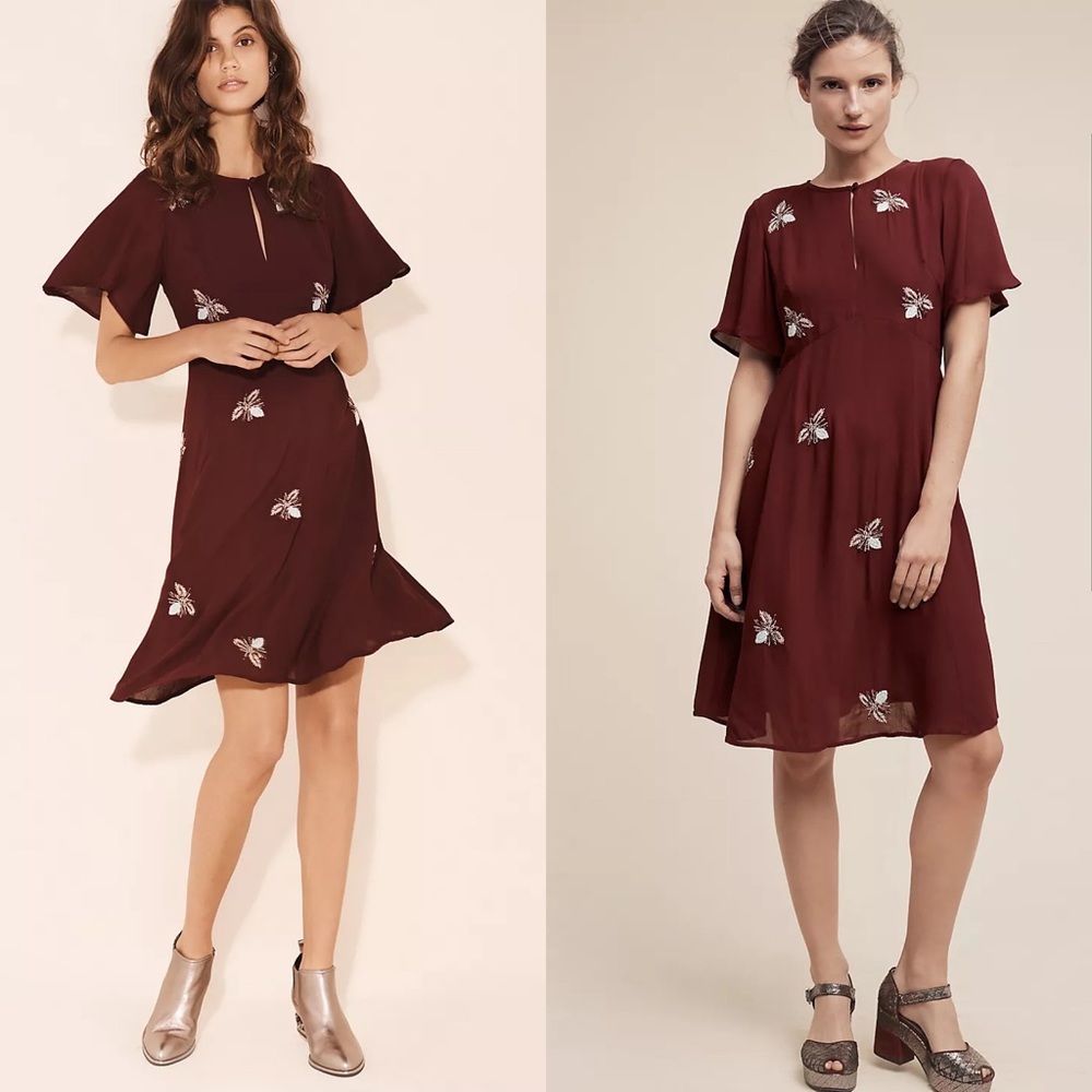 Anthropologie Red Midi Dress with Elegant Design